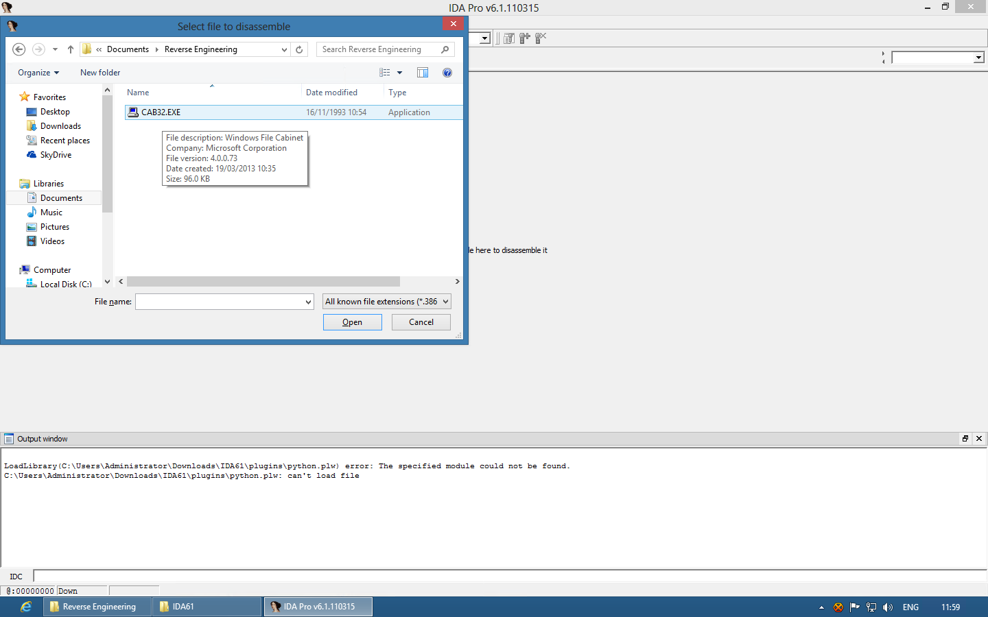 Open CAB32 in IDA Disassembler