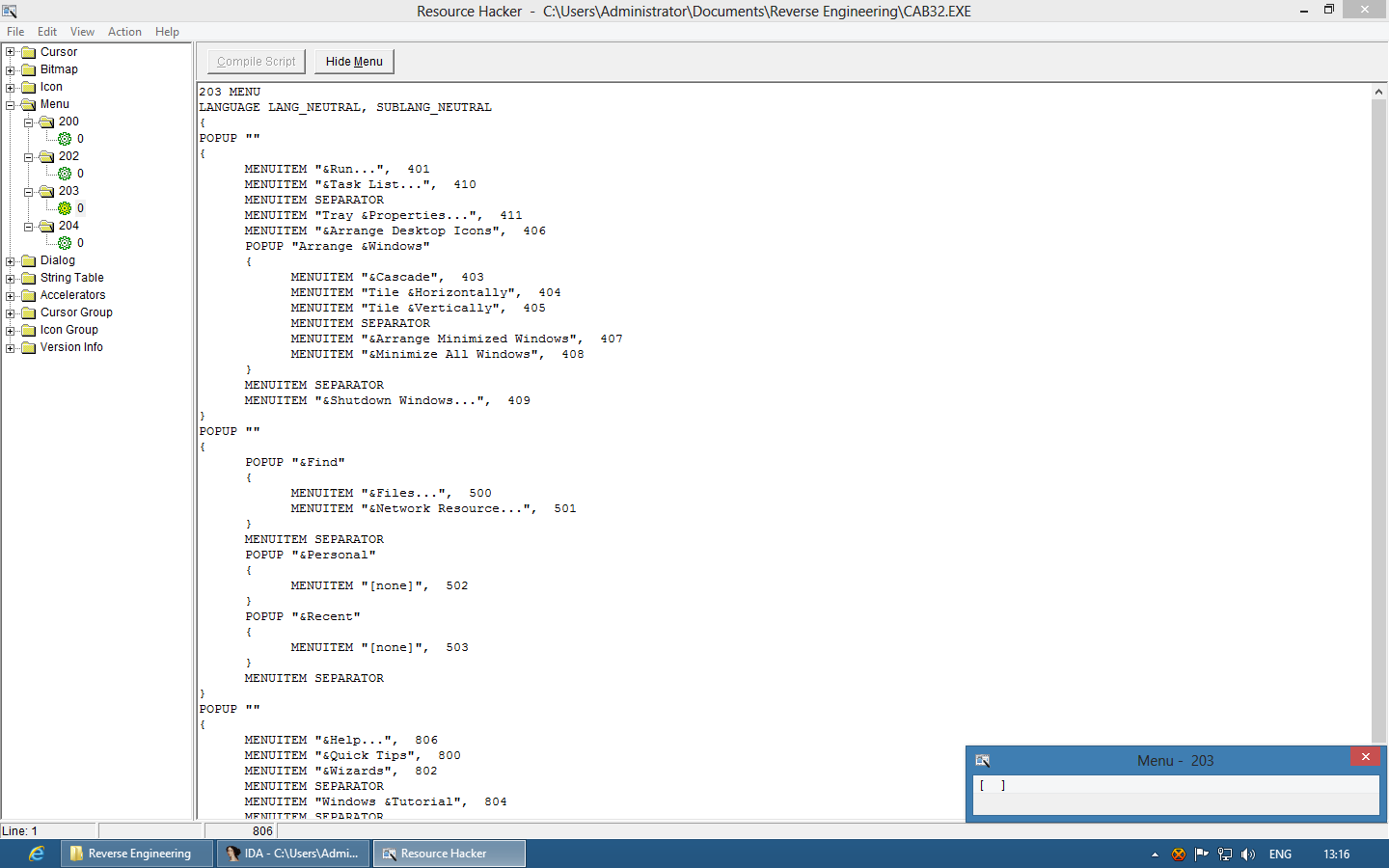 Open CAB32 in Resource Hacker